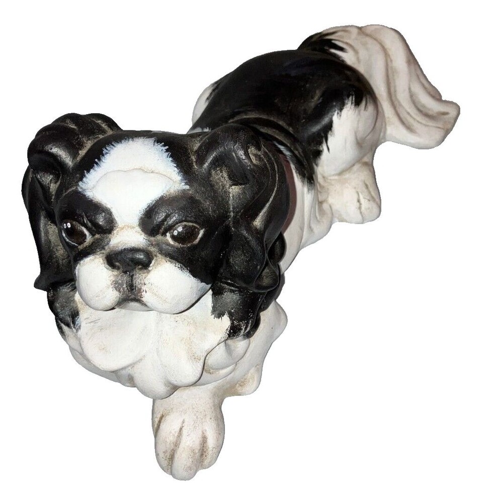 Pekingese Ceramic Black & White 12" Figurine Signed by Artist Margaret Prince